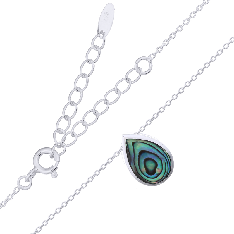 Stunning Sterling Silver Cable Chain Necklace with Abalone Drop